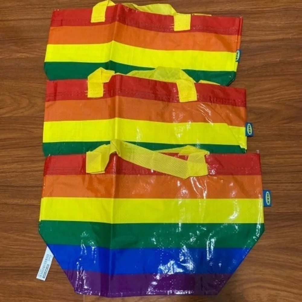 3 small IKEA rainbow STORSTOMMA shopping bags